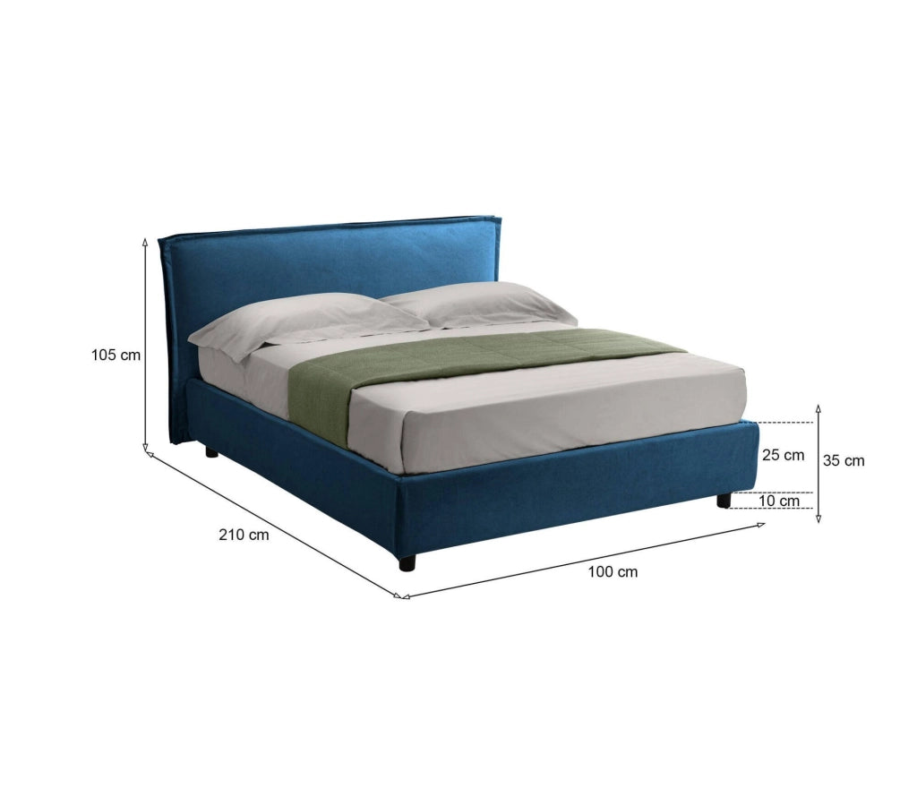 Brusson, Letto Singolo Sfoderabile Made in Italy, blu