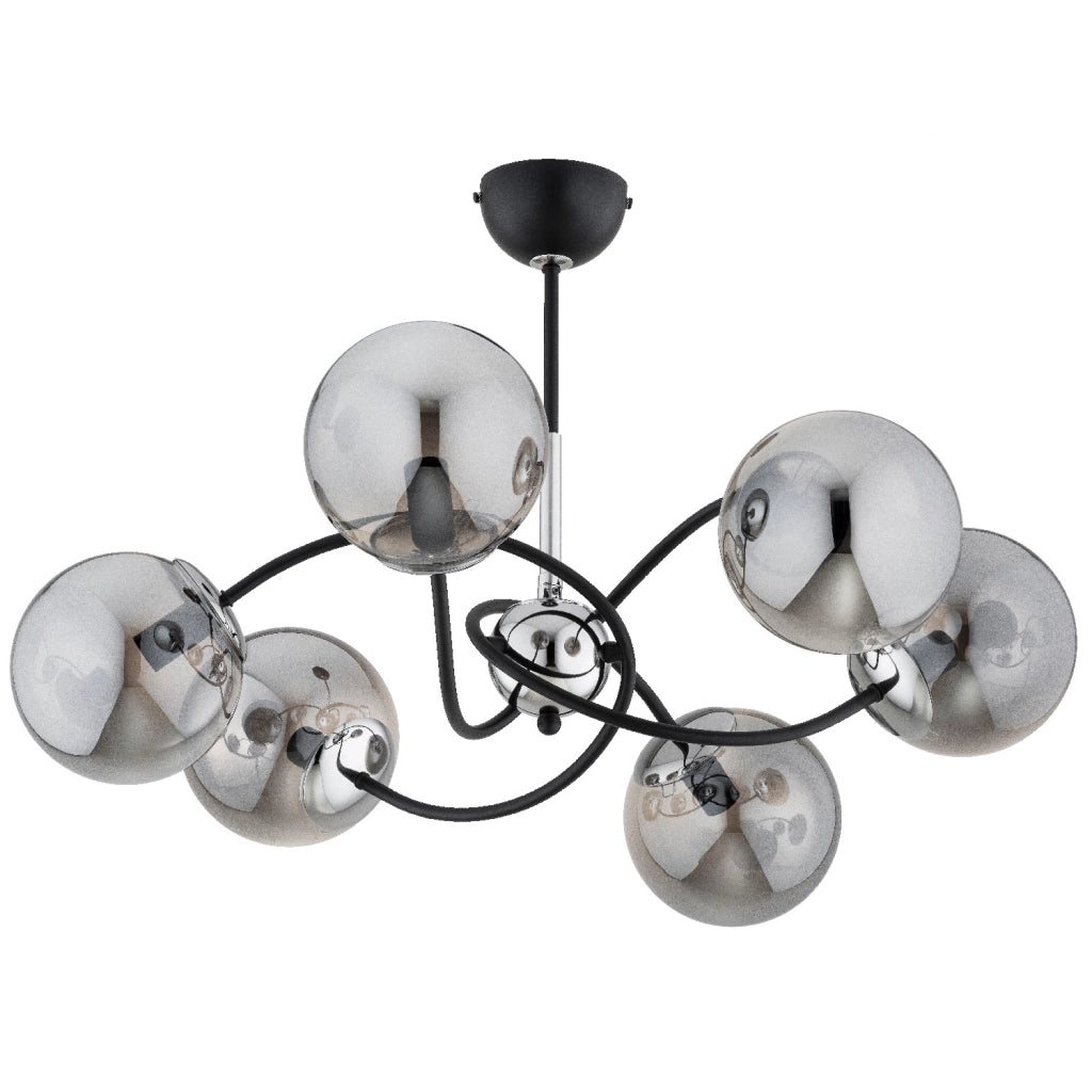Plafoniera glamour Aurora sfere fumé nera/cromo 6xE14