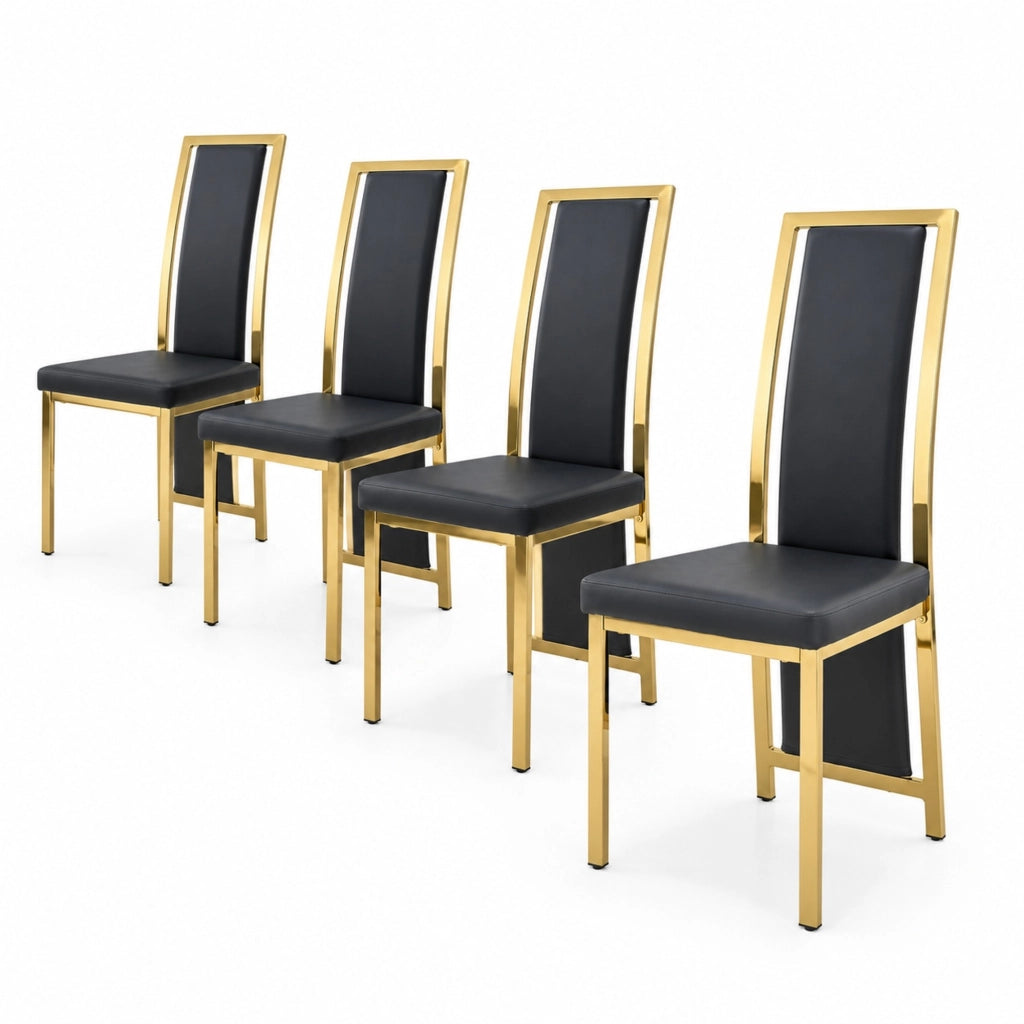 Set di 4 sedie da pranzo nere e oro in PU, H 109 cm