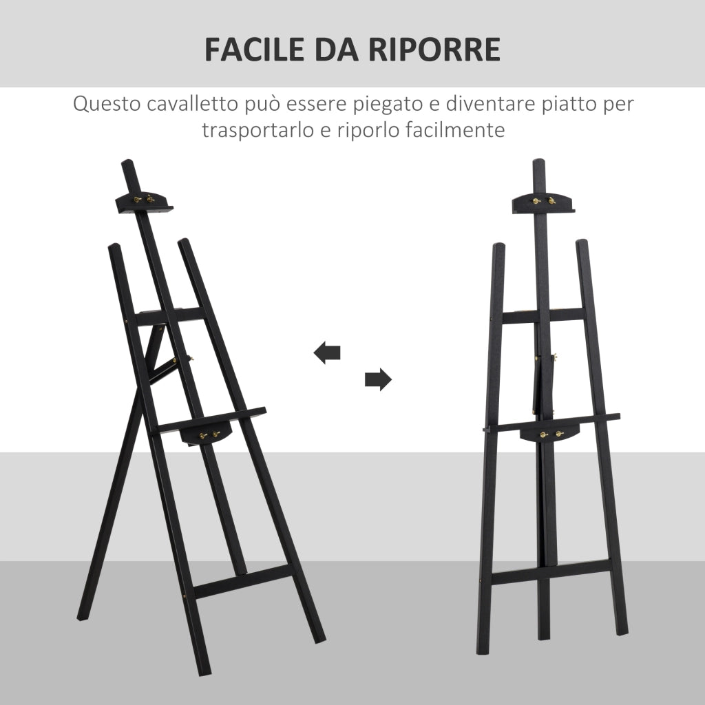 Cavalletto per Dipingere ¨C zephmum ¨C Legno di Pino Regolabile, Pieghevole, Nero, 135 cm
