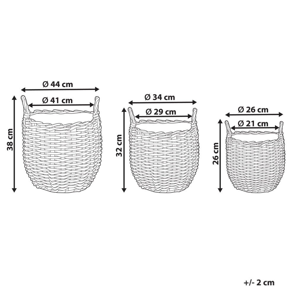 Set di 3 cesti per piante in PE Rattan marrone con manici Intarsio sintetico