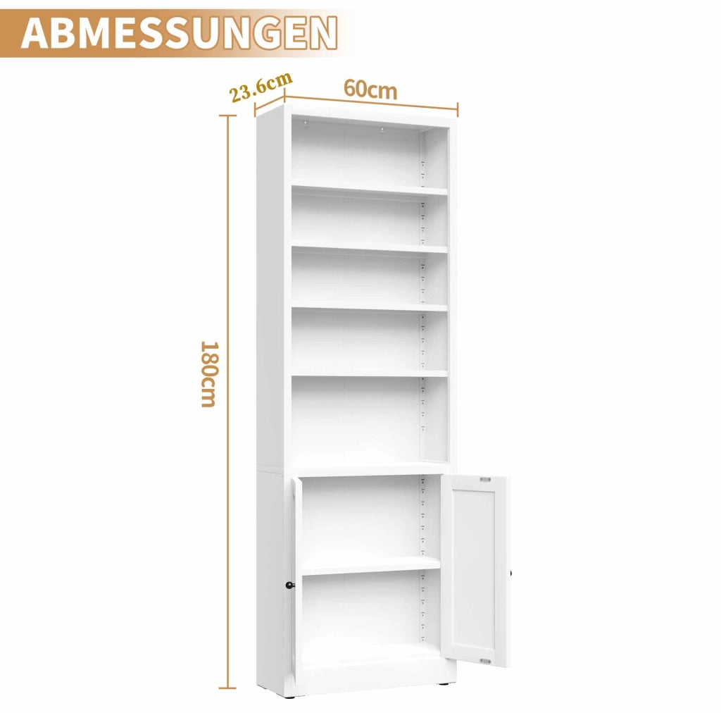 LIBRERIA CON PORTA E RIPIANI REGOLABILI 180,34 x 60 x 23,4 cm METALLO BIANCO