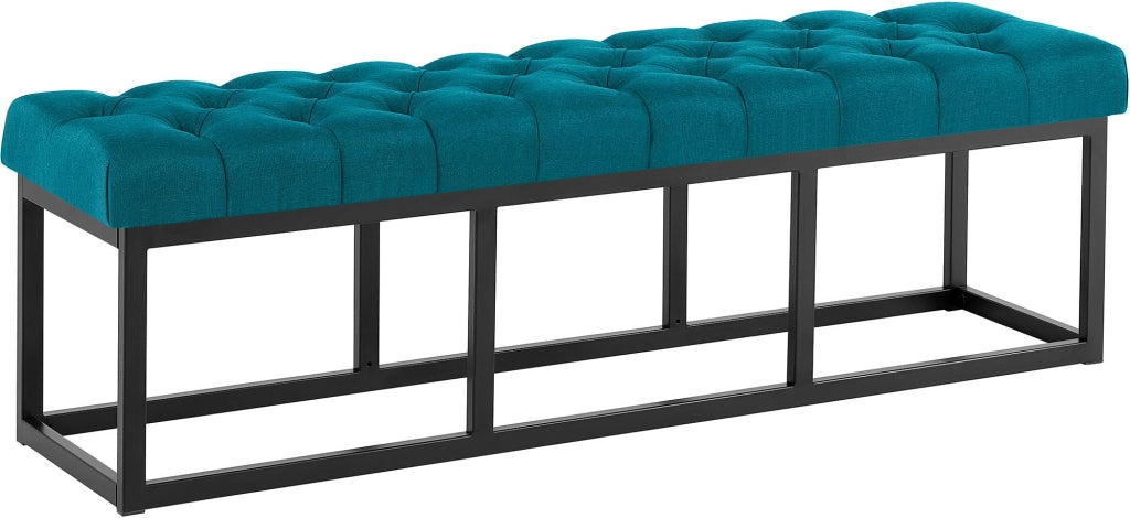 Panca design AMUN in metallo nero opaco e tessuto blu,150 cm