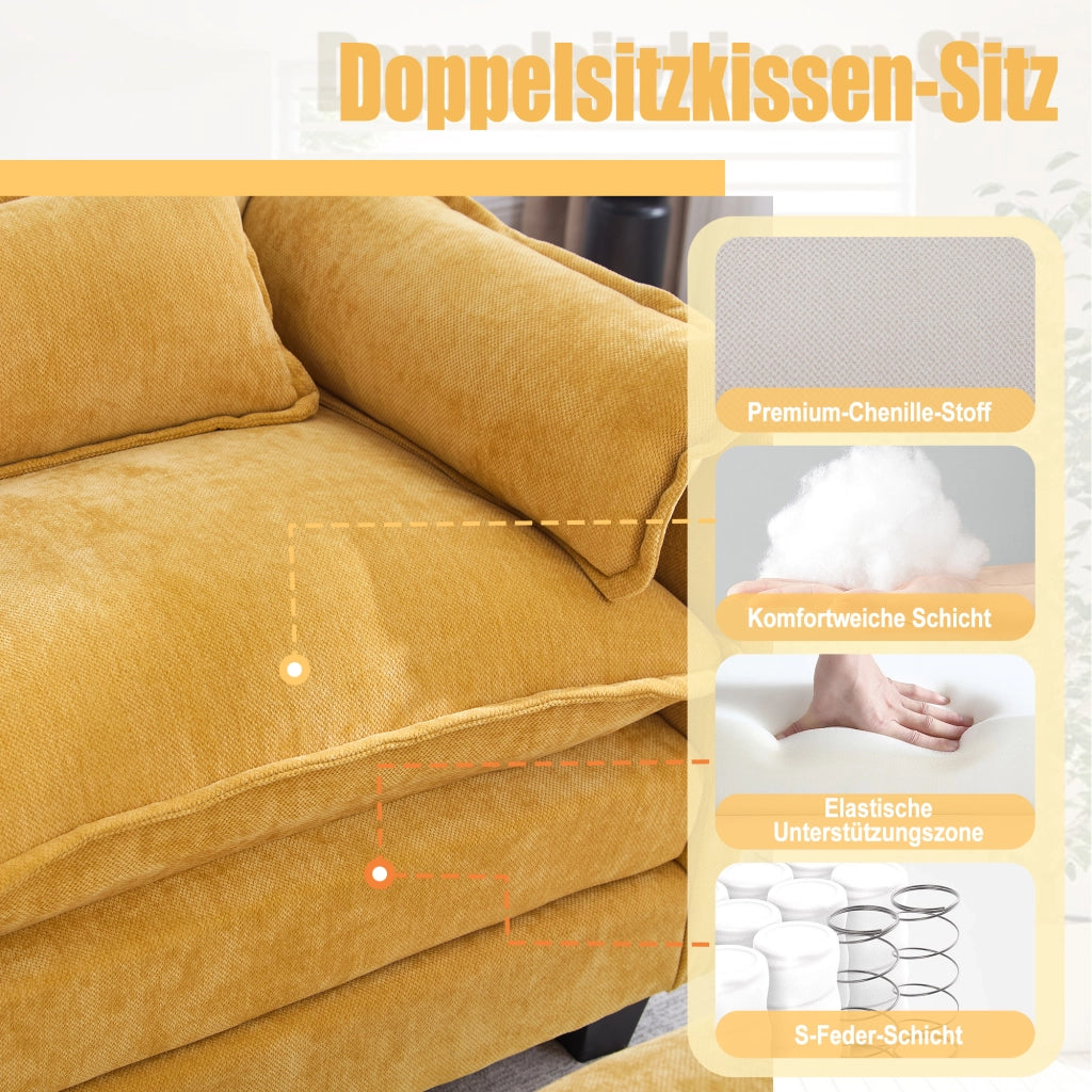 Poltrona con Poggiapiedi Contenitore e Tasca Laterale; Seduta Ampia in Ciniglia; Giallo; 103 x 85 x 91 cm
