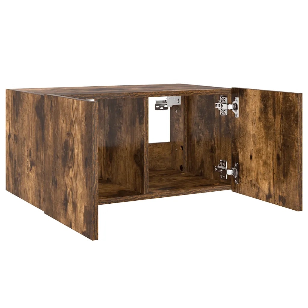 Mobile TV a Parete | Armadietto TV | Mobile Porta TV con Luci LED Rovere Fumo 60x35x31 cm