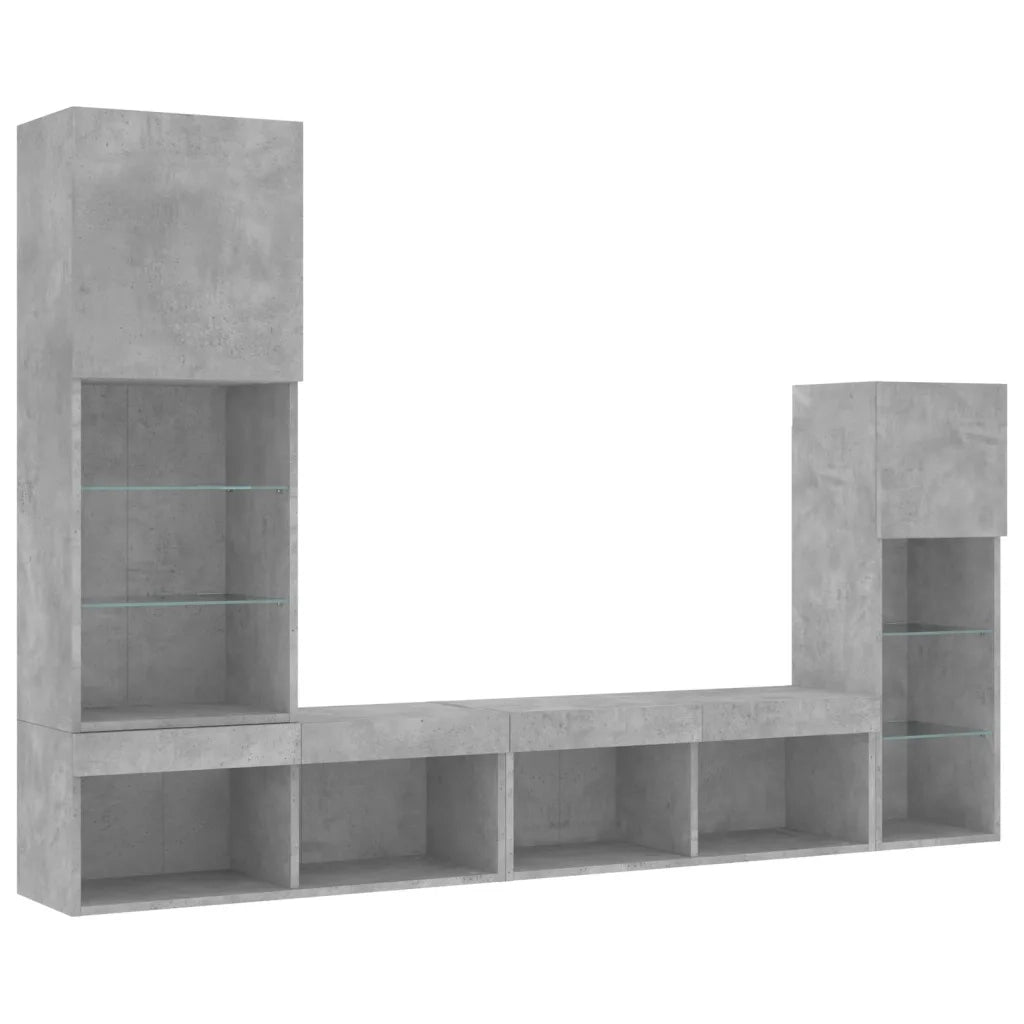 vidaXL Mobili TV a Muro con LED 4pz Grigio Cemento Legno Multistrato
