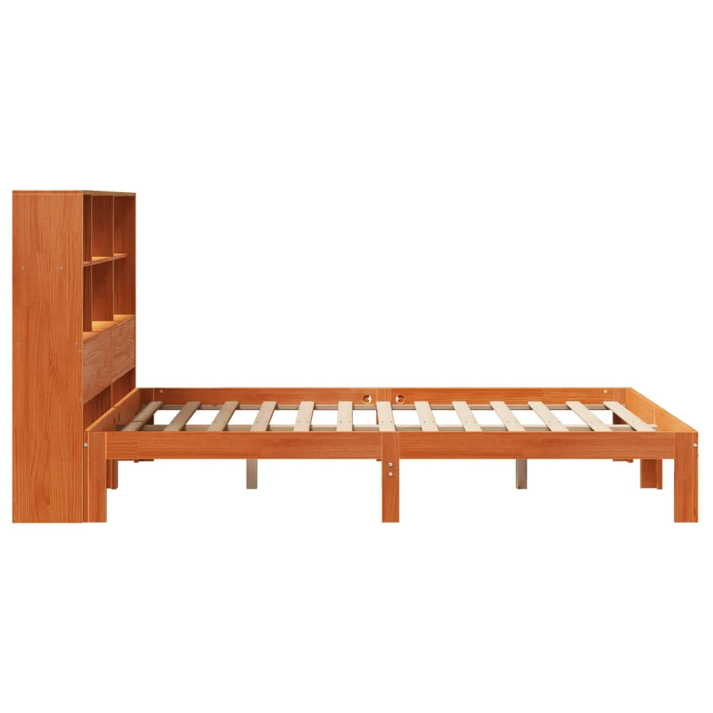 Letto Libreria senza Materasso-Struttura Letto con contenitore Marrone Cera 140x200 cm in Pino 611163