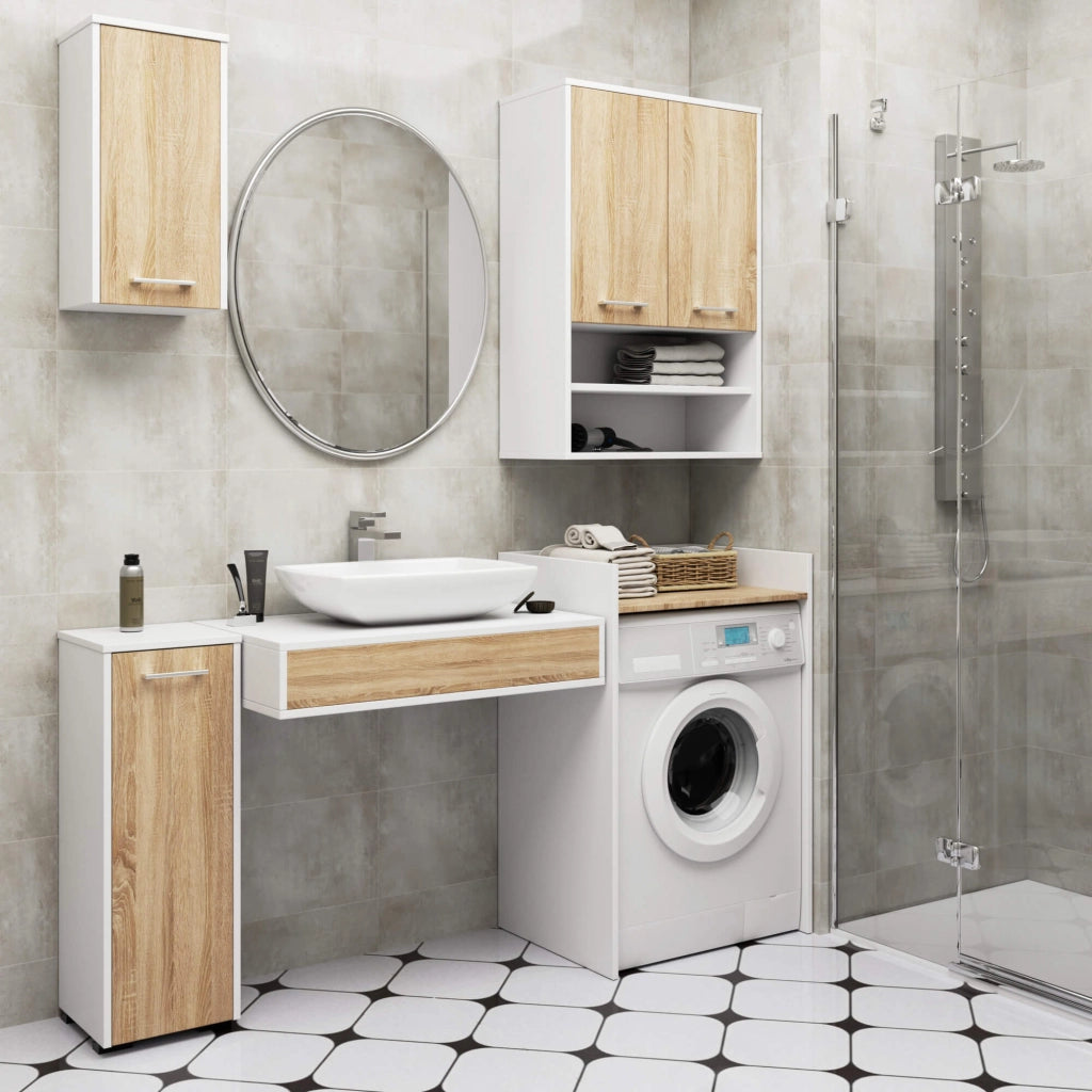 Mobile bagno sospeso AKORD FIN H934 W64 Bianco, Quercia Sonoma 2 ante 64x94x30 cm