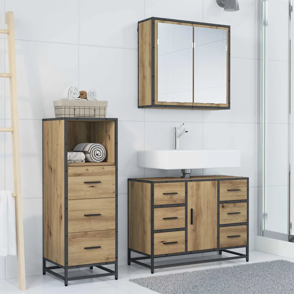 Set di mobili per il bagno con porta 3 pcs Rovere artigianale 3402537