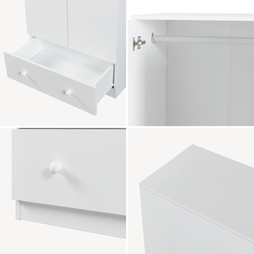 Armadio Beldinupp per Cameretta a 2 Ante e Cassetto 123 x 60 x 40 cm - Bianco [en.casa]
