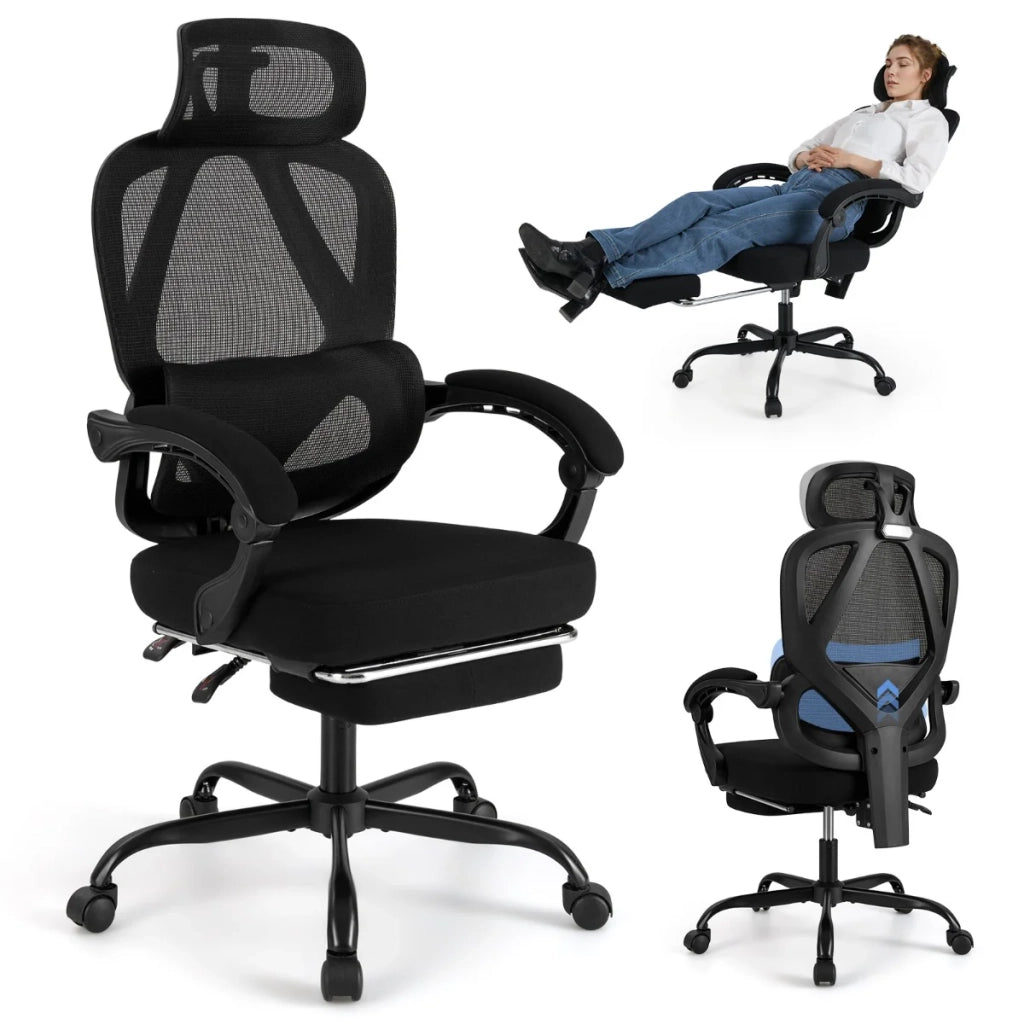 Sedia da ufficio ergonomica 70 x 70 x 114-122 cm con schienale regolabile e poggiatesta ergonomico stile moderno tessuto a rete nero 20_0011089