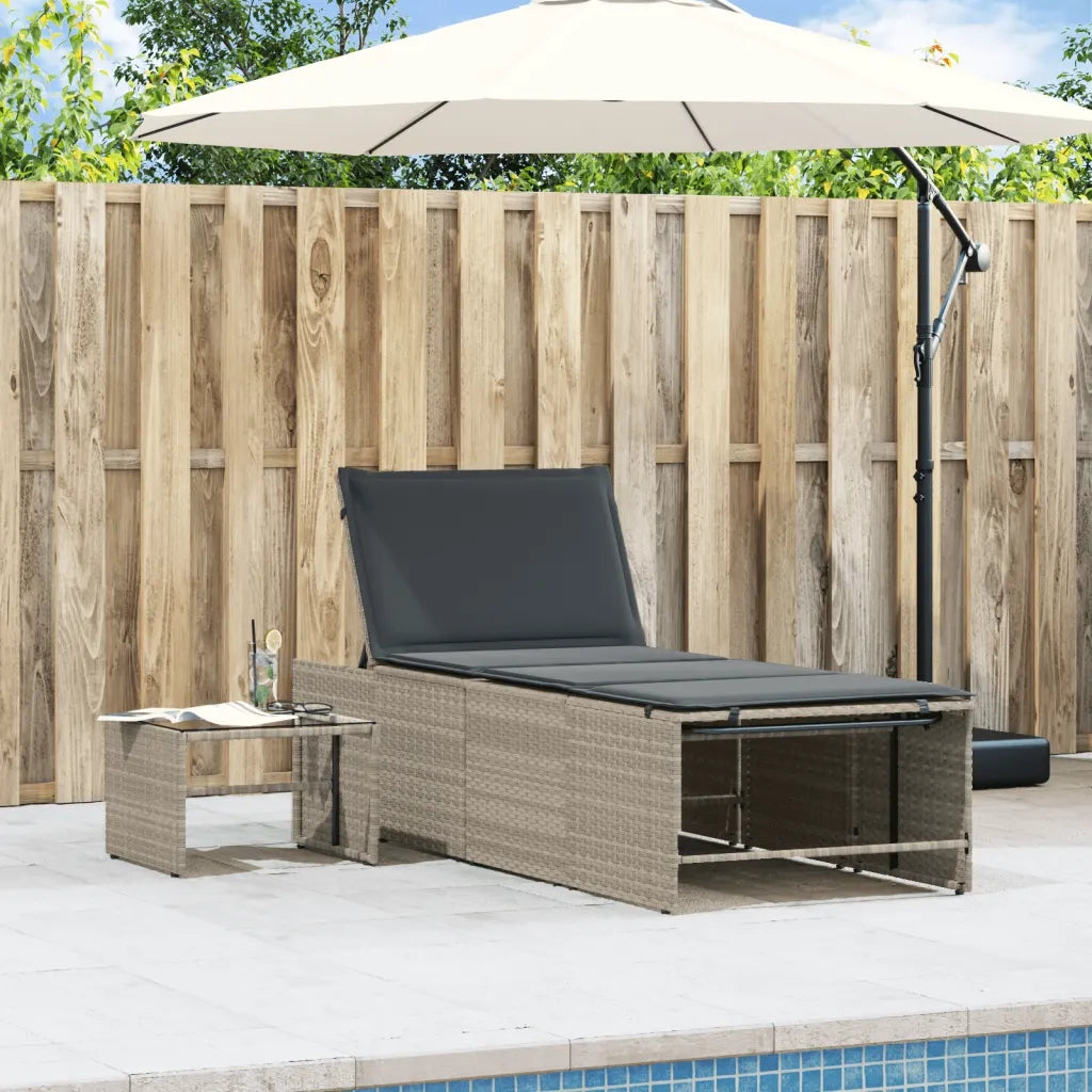 Lettini Prendisole 2 pz | Sdraio da giardino | Lettino da sole con tavolo grigio chiaro in polyrattan