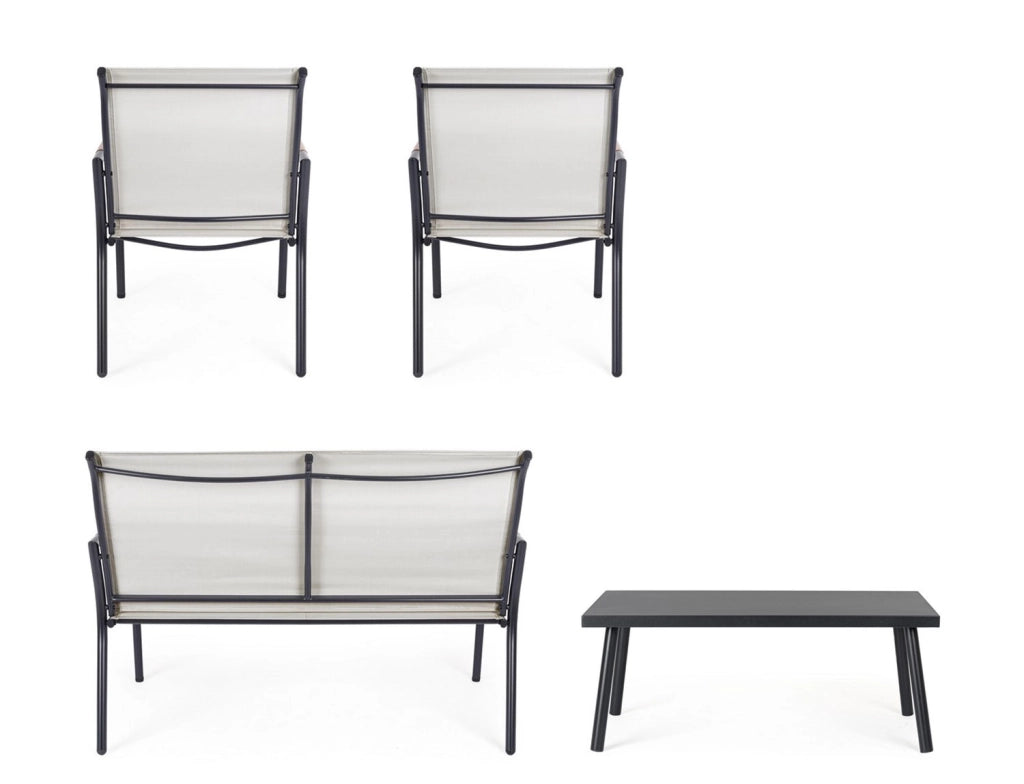 Set 5 Pezzi Salotto da Giardino con Divano 2 Poltrone e 2 Tavolini in Acciaio e Textilene Marsala Antracite
