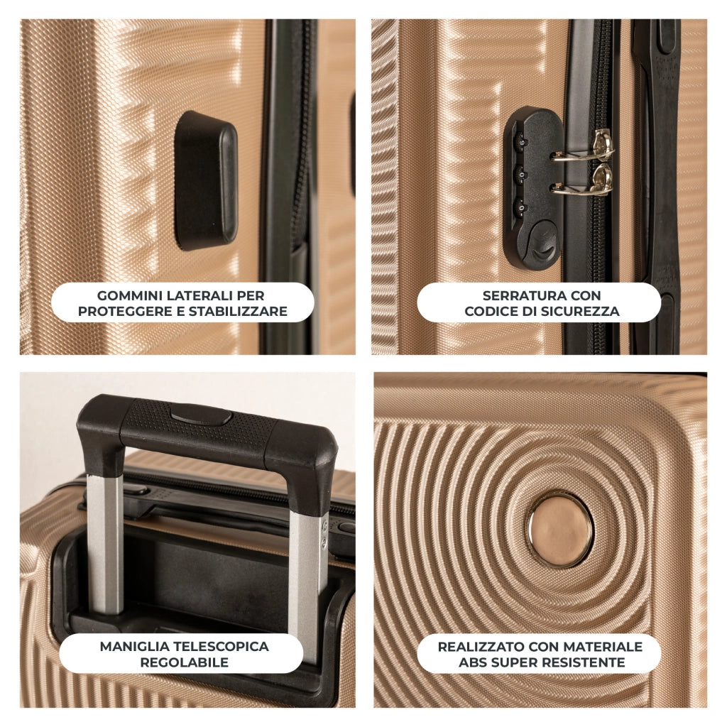 Trolley Bagaglio Mano Rigido 54x33x22 Piccolo Ultraleggero Valigia In Abs Con 4 Ruote Rimovibili Manico Chiusura Di Sicurezza Per Compagnie Low Cost Economy Zaino Da Viaggio Beige