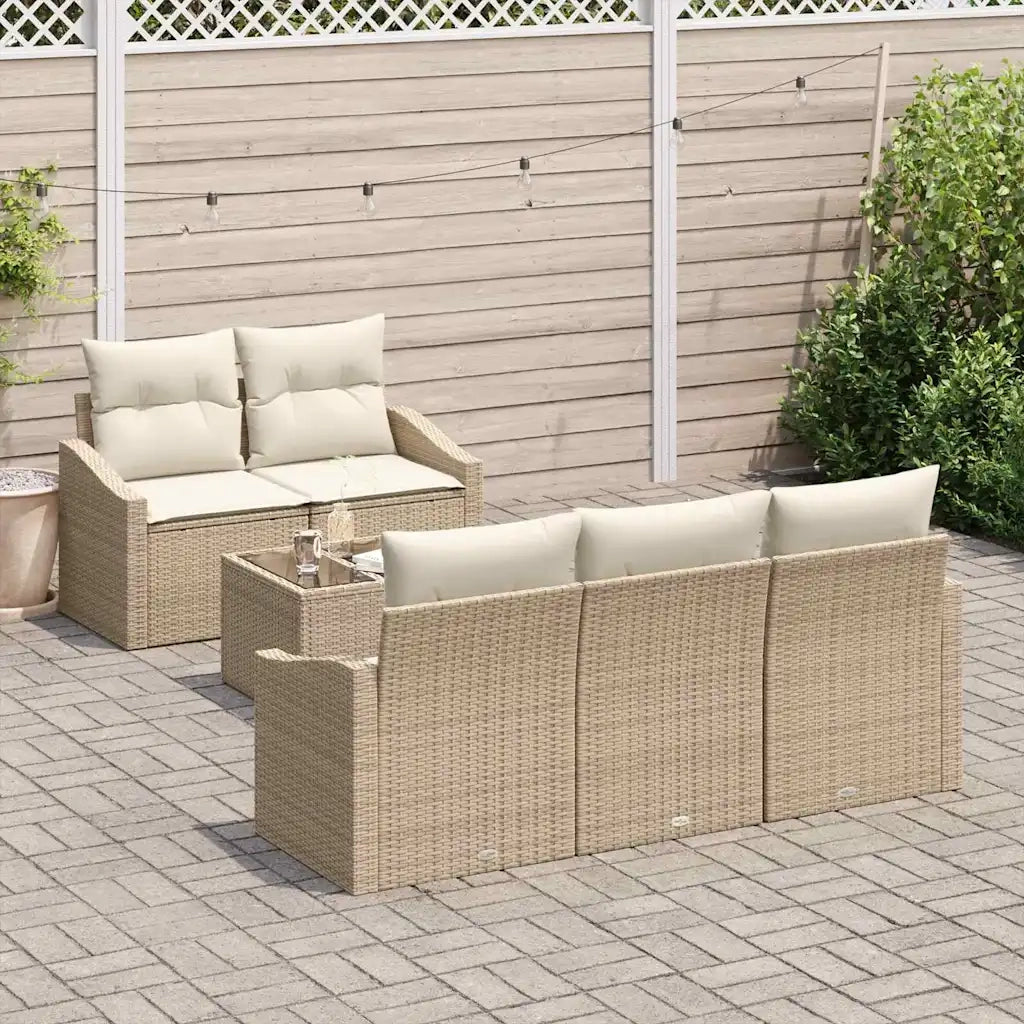 Set di divani con cuscino 6 pcs Beige e Crema polyrattan