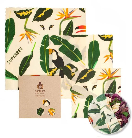 Set di impacchi in cera disponibile nelle misure S, M e L. Riconfezionabili, ecocompatibili e prodotti eticamente. Jungle