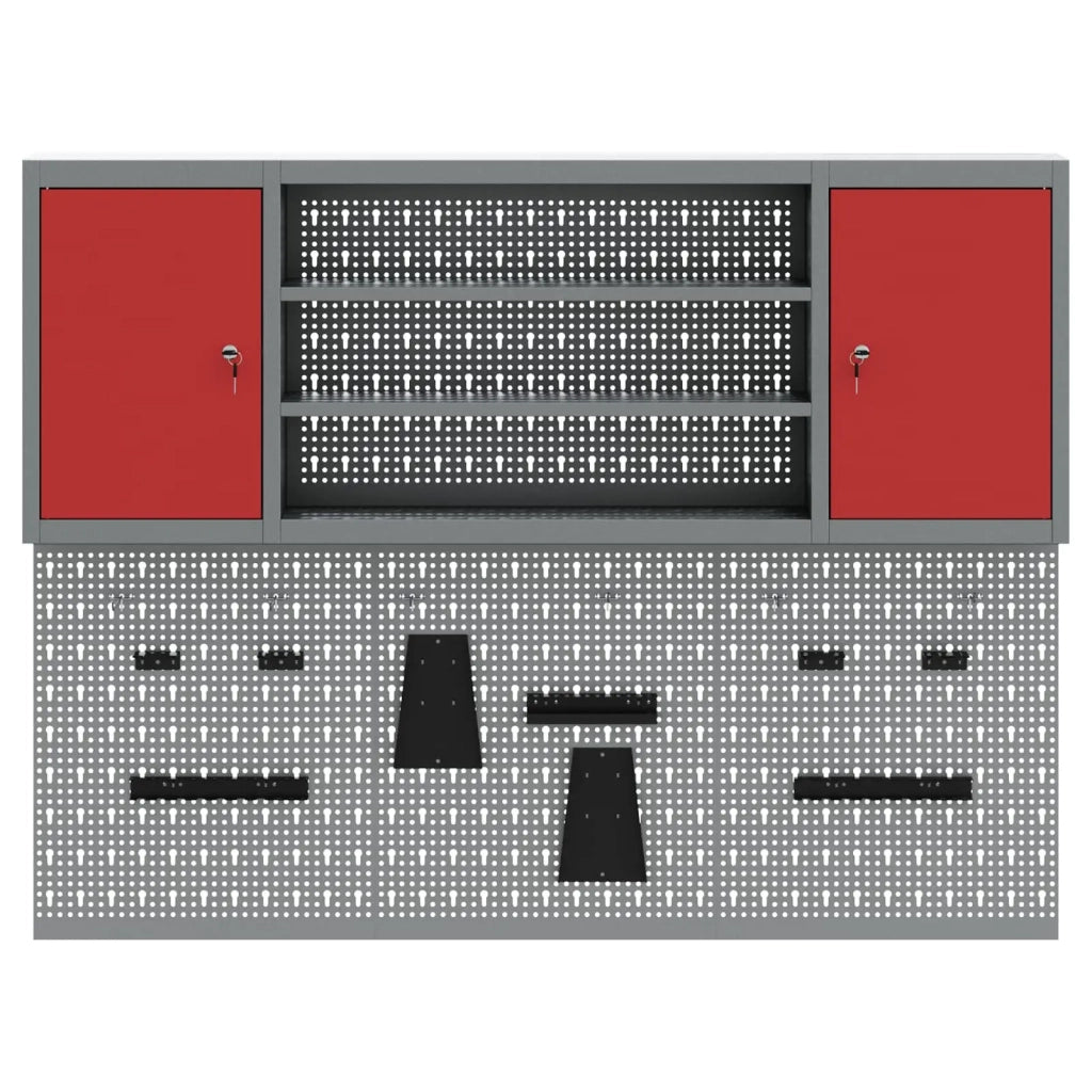 Set di armadi per attrezzi con lo scaffale 4 pcs Rosso 3321407