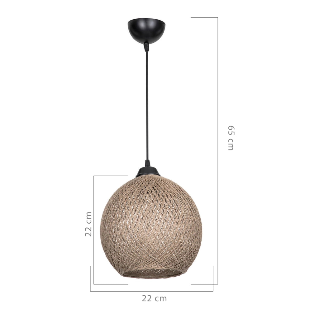 Lampada a Sospensione 'Lisburn' con Paralume a Globo in Iuta - Nero/Naturale [lux.pro]