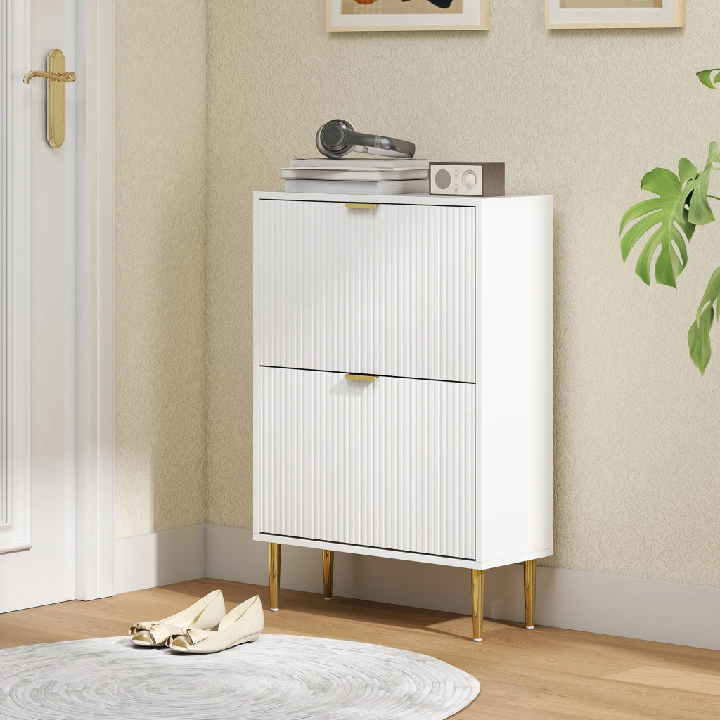 Scarpiera con 2 cassetti, ante e ripiani regolabili ¨C Zephmum ¨C Bianco 60x24x91,5cm