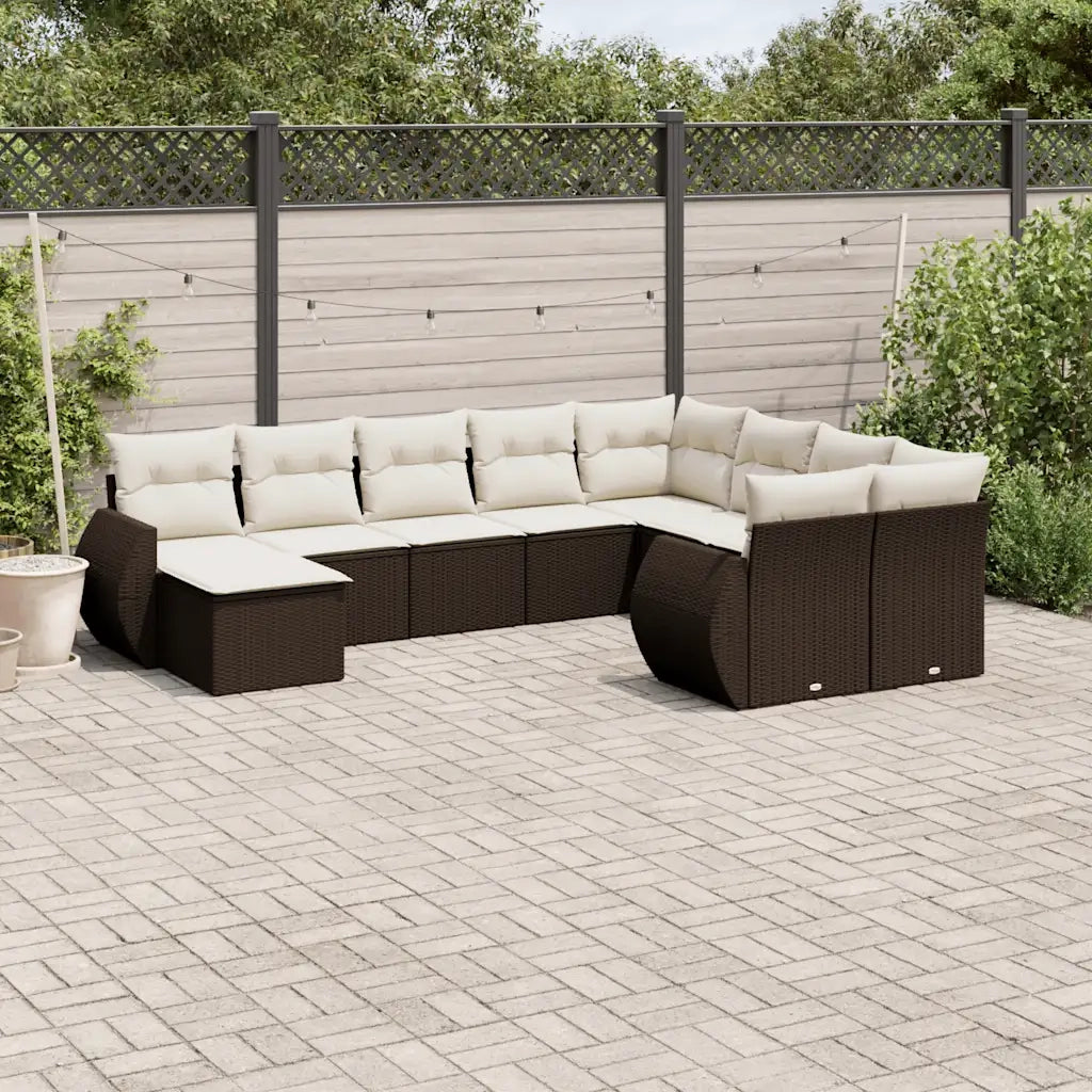 Set Divani da Giardino 10pz con Cuscini in Polyrattan Marrone 3221862