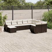 Set Divani da Giardino 10pz con Cuscini in Polyrattan Marrone 3221862