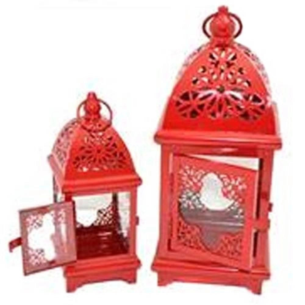 Trade Shop - Porta Candela Natalizia Set 2 Pezzi Tealight Forma Lampada Rosso 34cm E 23cm -