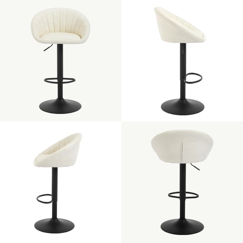 Sgabello da Cucina, Sgabello da Bar Girevole Altezza Regolabile con Schienale e Poggiapiedi, PU Vintage, Beige
