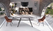 Tavolo Allungabile Smokey OM/397/TR con Top in Vetro Temperato Trasparente e Gambe in Metallo Nero - 160/240x90x76 cm - Stones
