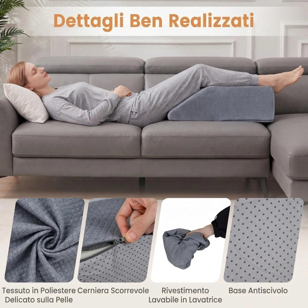 Cuscino per Gambe, Cuscino a Cuneo di Memory Foam, con Rivestimento Traspirante Smontabile, Cuneo in Schiuma per Dopo un Intervento Chirurgico Gravidanza e Lesione (Grigio)