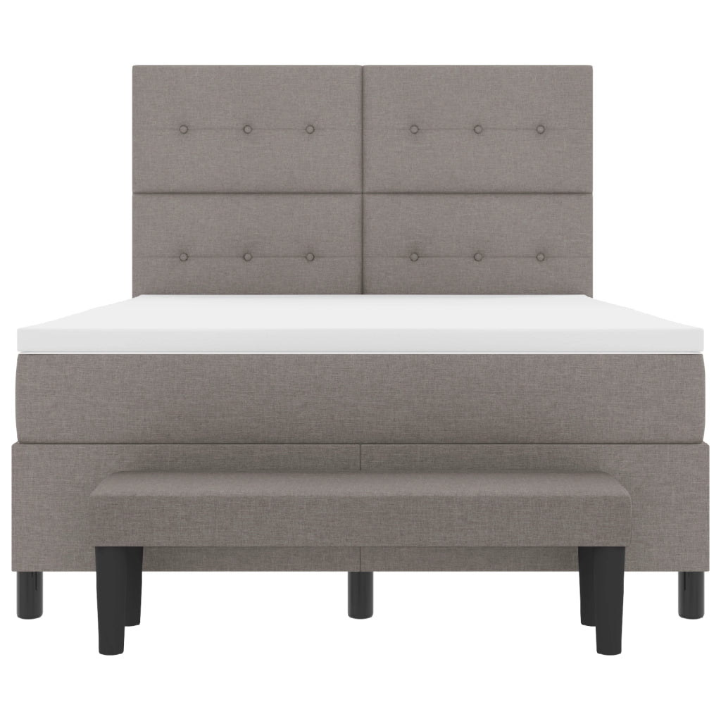 Letto con Box Spring con Materasso e Panchina Taupe 140x190 cm Tessuto