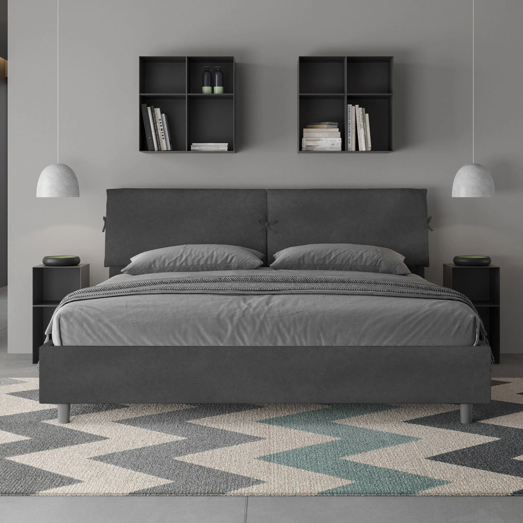 BS COM Letto matrimoniale king size contenitore imbottito 180x190 microfibra grigio