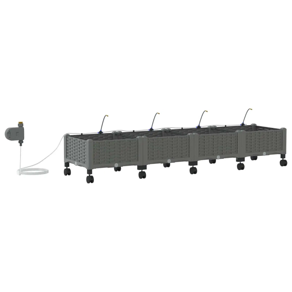 Vaso da Giardino con Irrigazione e Ruote 4 pz Grigio Chiaro PP 3423146