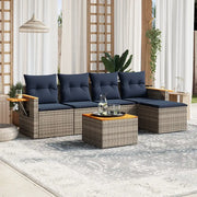 Set Divani da Giardino 6 pz con Cuscini Grigio in Polyrattan