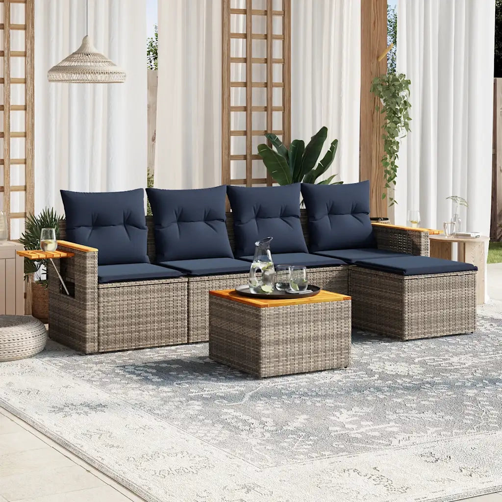 Set Divani da Giardino 6 pz con Cuscini Grigio in Polyrattan