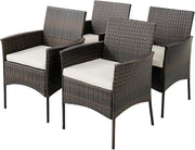 Set di 4 sedie da giardino in rattan, poltrone da esterno con cuscini estraibili, sedie in rattan per giardino, balcone, patio, marrone + beige