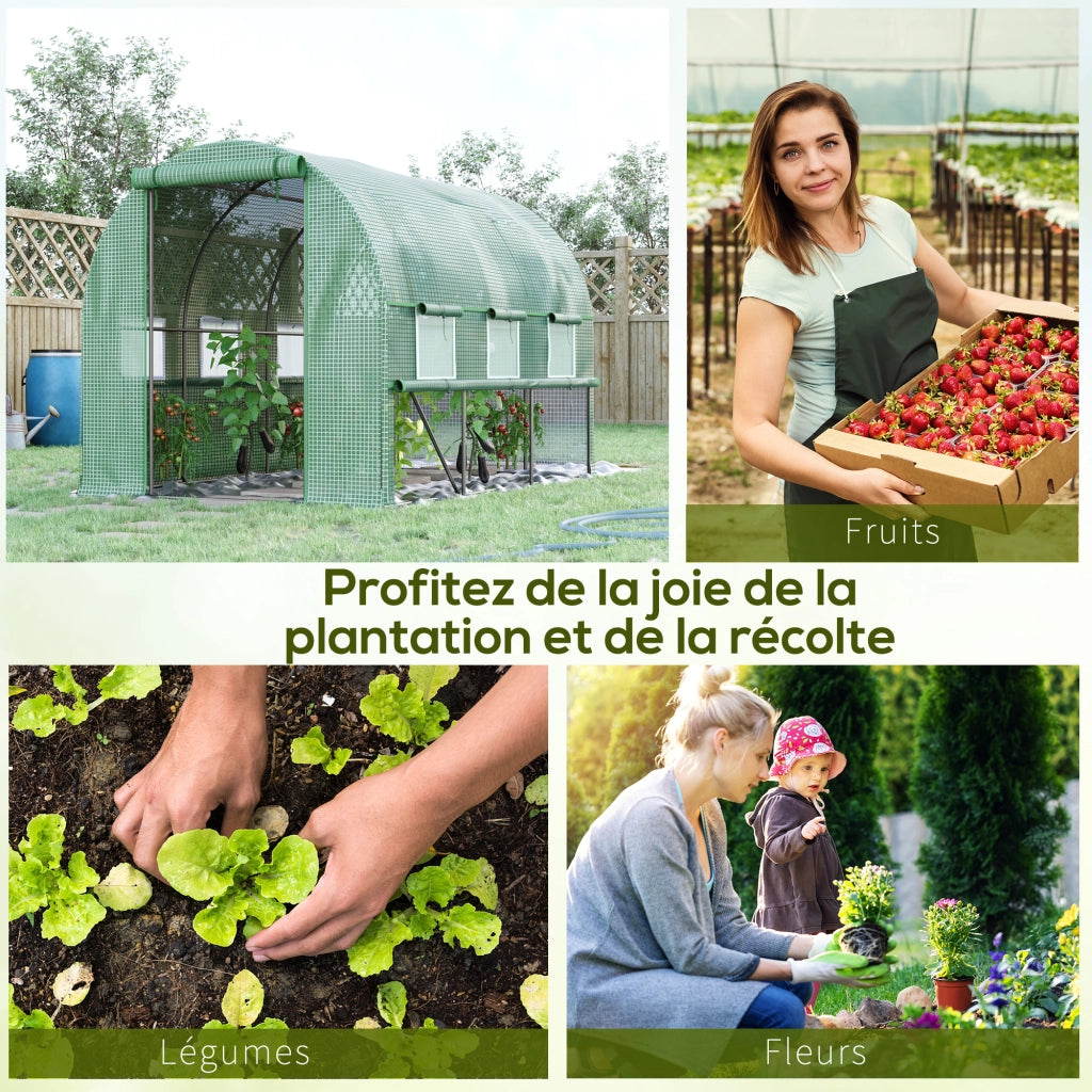 Serra tunnel da giardino ¨C Xylo ¨C 6 m2 con 6 finestre porta avvolgibile struttura acciaio verde