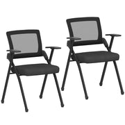 SET 2 SEDIE PIEGHEVOLI CON SCHIENALE CURVO E BRACCIOLI, IN TESSUTO EFFETTO LINO E ACCIAIO, 61X56X84 CM, NERO