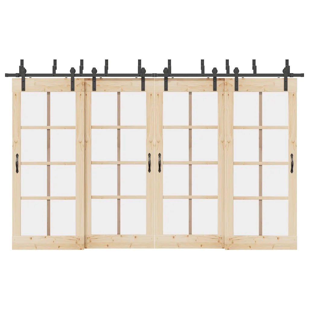 Kit di Binari per Porte Scorrevoli 366 cm Acciaio Nero 3295741