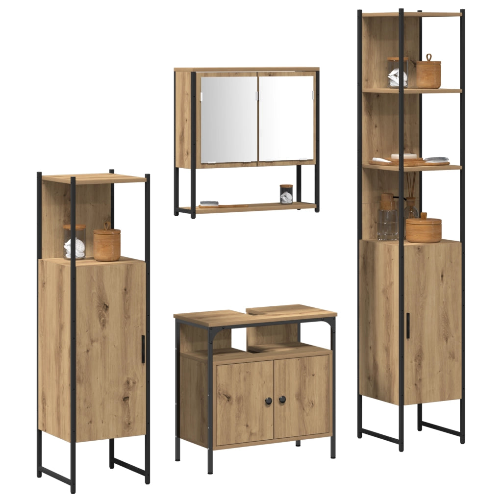 Set di mobili da bagno a 4 pezzi in legno ingegnerizzato rovere Artisan