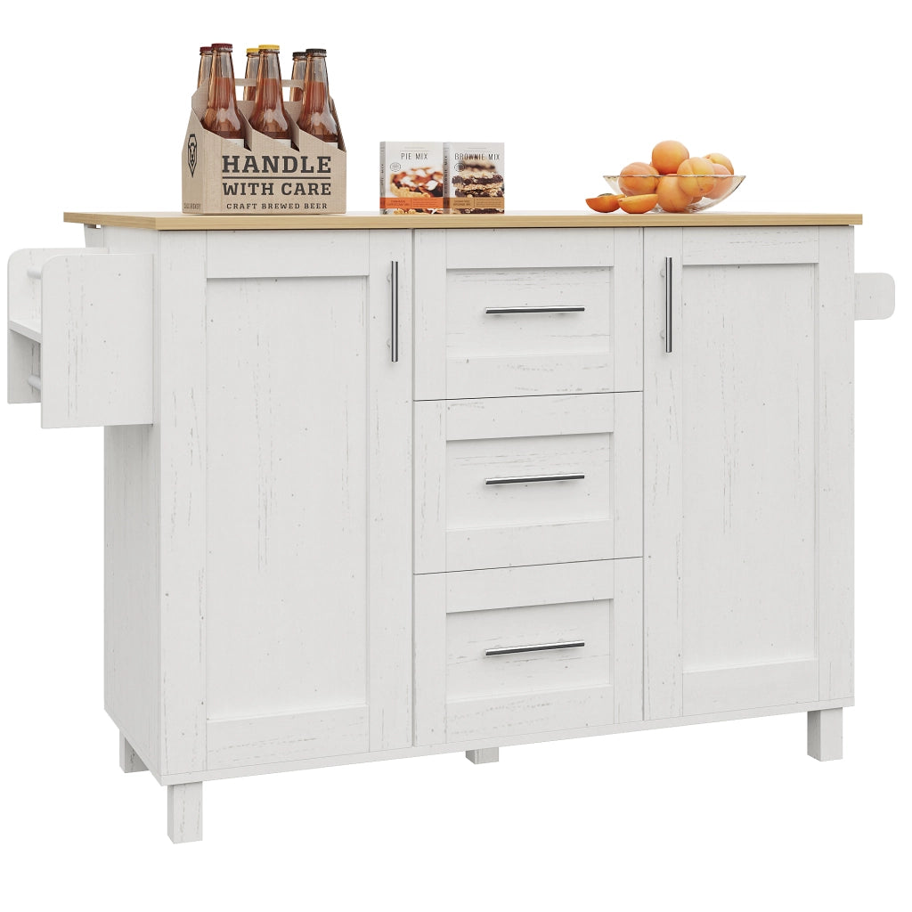 Carrello da Cucina con Piano di Lavoro ¨C MINIMAL ¨C Bianco, Legno, Ruote Rimovibili