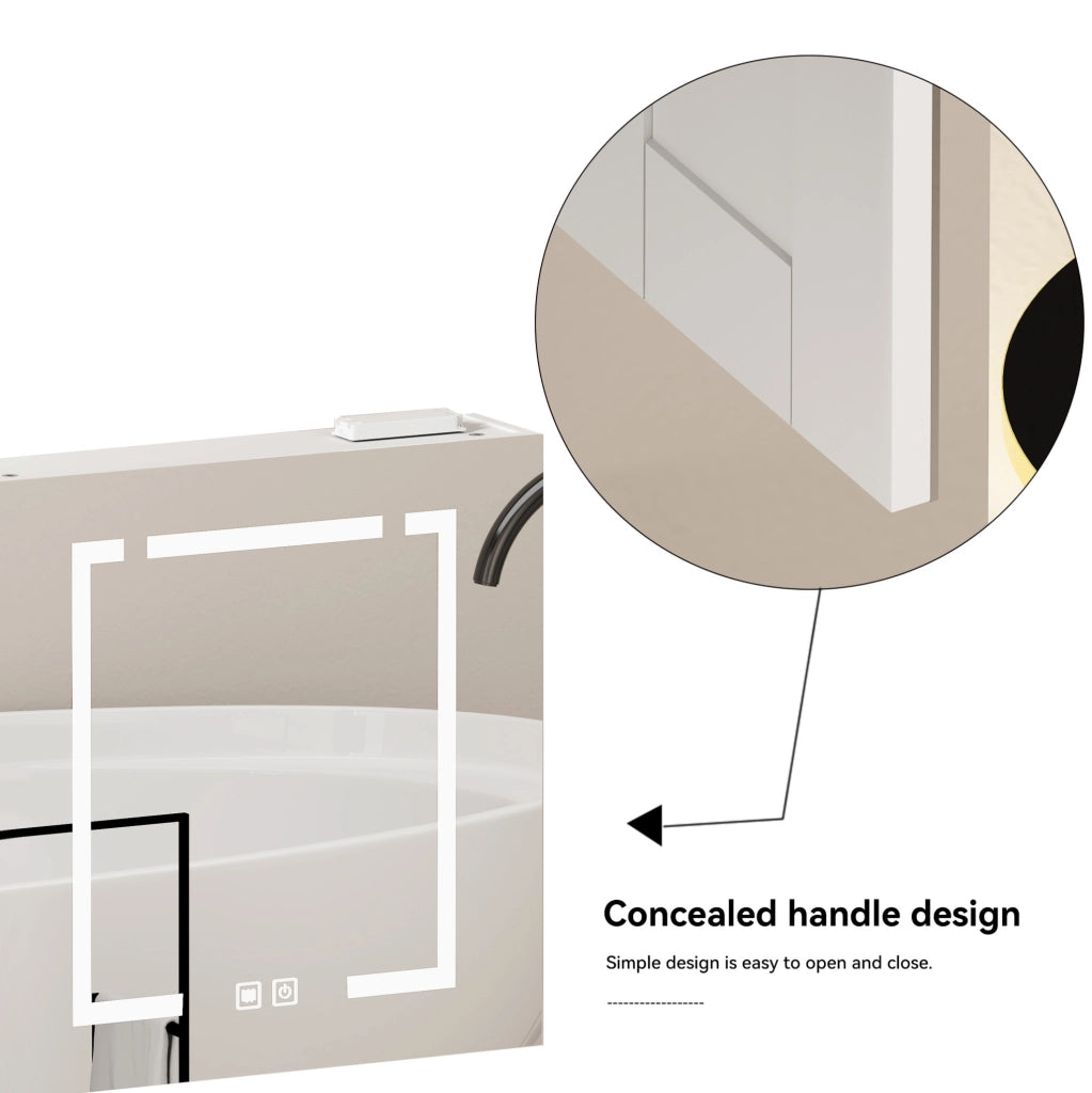 Armadio a specchio LED da parete in MDF e vetro; bianco