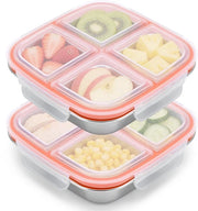 Scatola di snack 4 contenitori - 2 pezzi - acciaio inossidabile - impermeabile - cestino per pane riciclabile - scatola di latta per pranzo 600 ml