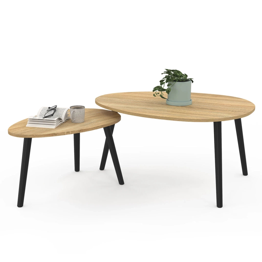 IDMarket - Juego de 3 mesas nido GAIA de madera escandinava y patas negras
