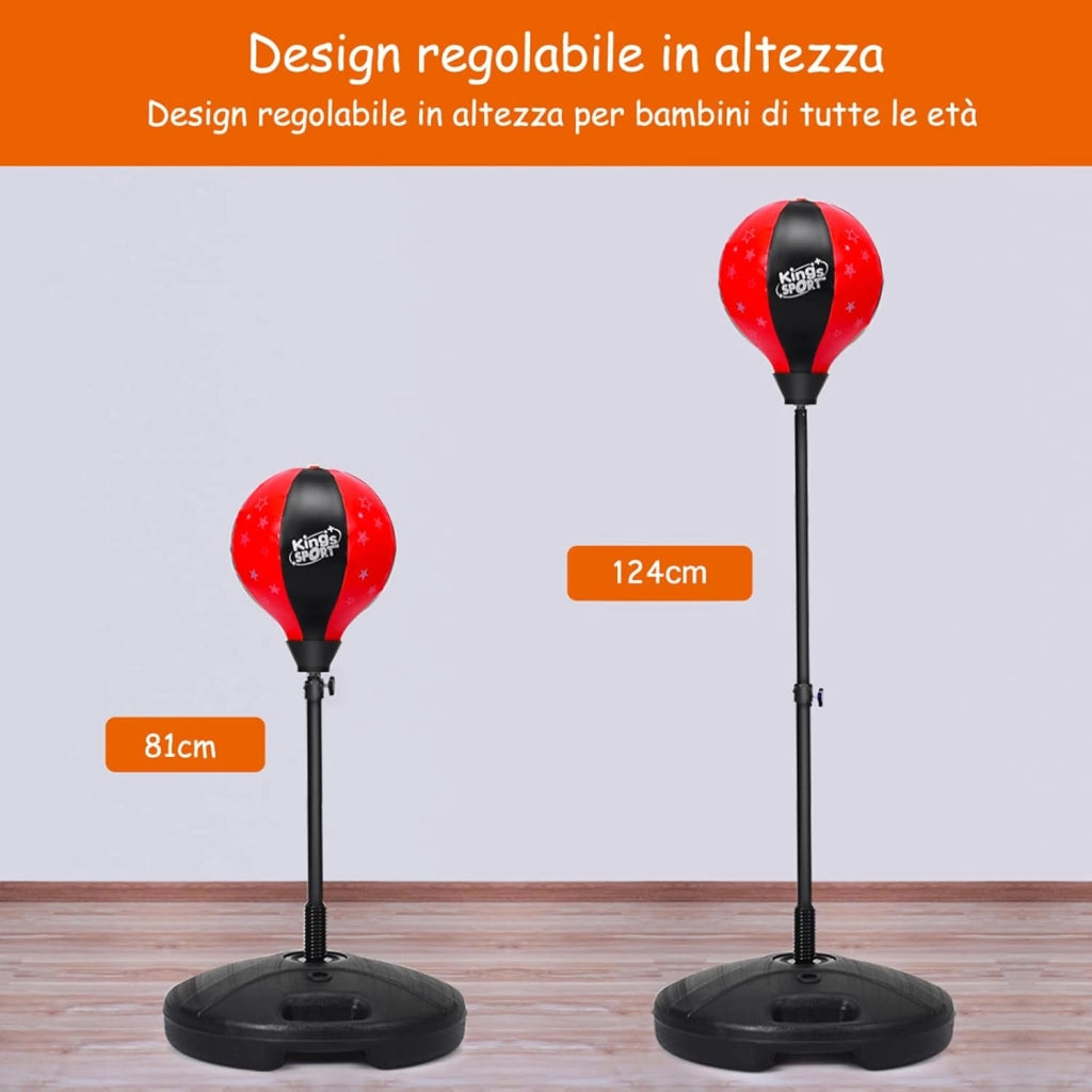 Sacco da Boxe per Bambini Altezza Regolabile, Punching Ball per Bambini con Guantoni, Palla di Pugilato da Terra con Base Stabile Riempibile con Acqua o Sabbia