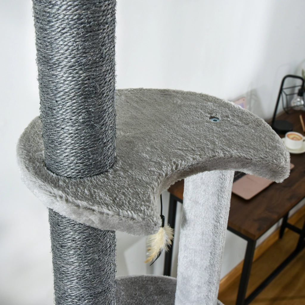 Torre tiragraffi per gatti con 6 livelli e 3 ripiani ¨C zephmum ¨C 225-255 cm regolabile in altezza grigio chiaro
