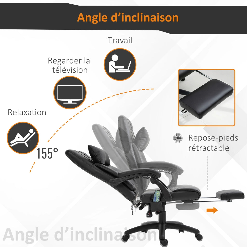 Poltrona da ufficio massaggiante reclinabile con poggiapiedi e testiera regolabile ¨C Zephmum ¨C Nero 68x79x104-112 cm
