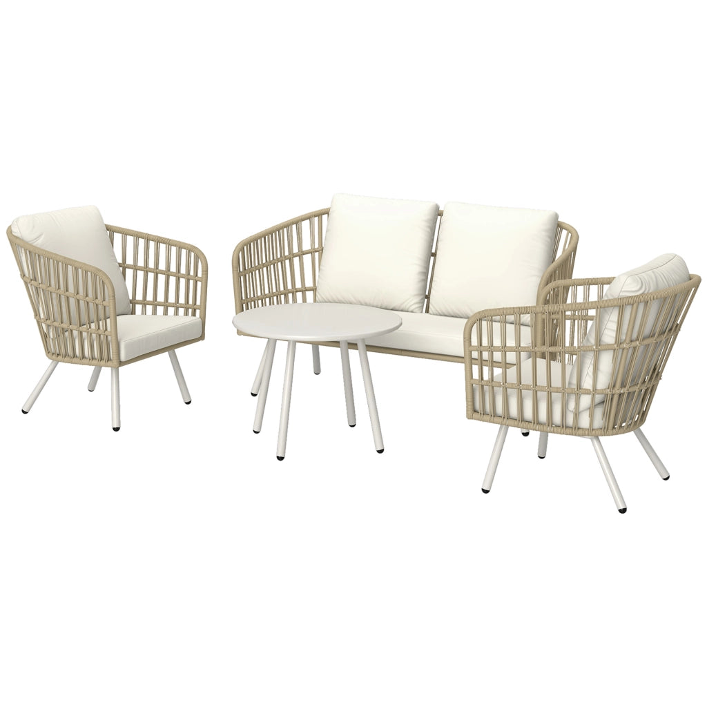 Set da giardino in polyrattan con divano 2 posti ¨C zephmum ¨C 4 pezzi, cuscini, colore khaki