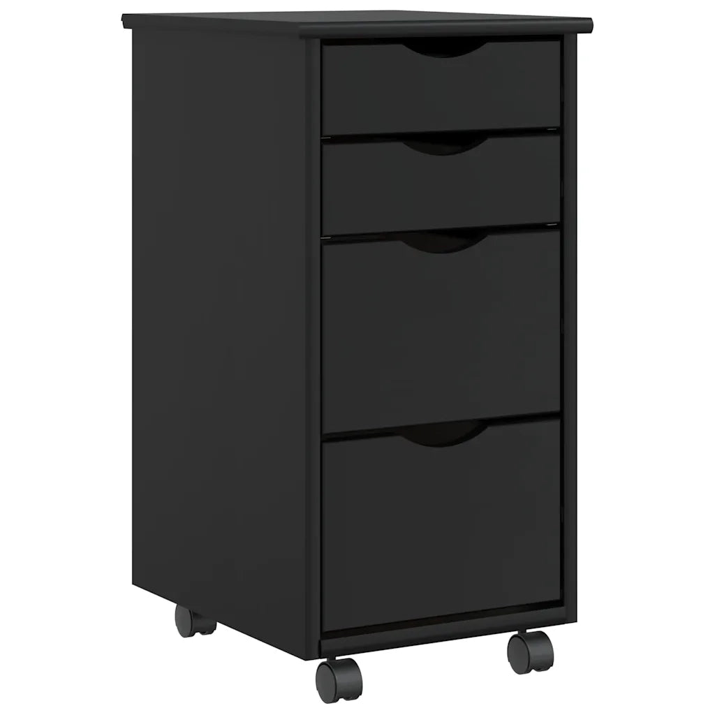 Armoire roulante avec tiroirs MOSS noir bois de pin solide