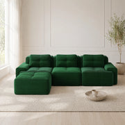 Divano modulare 293x177x69 cm in velluto a coste verde; design basso senza montaggio