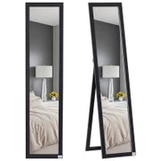 Specchio da Terra e Parete con Supporto Richiudibile e Cornice in MDF, 37x48x152cm, Nero